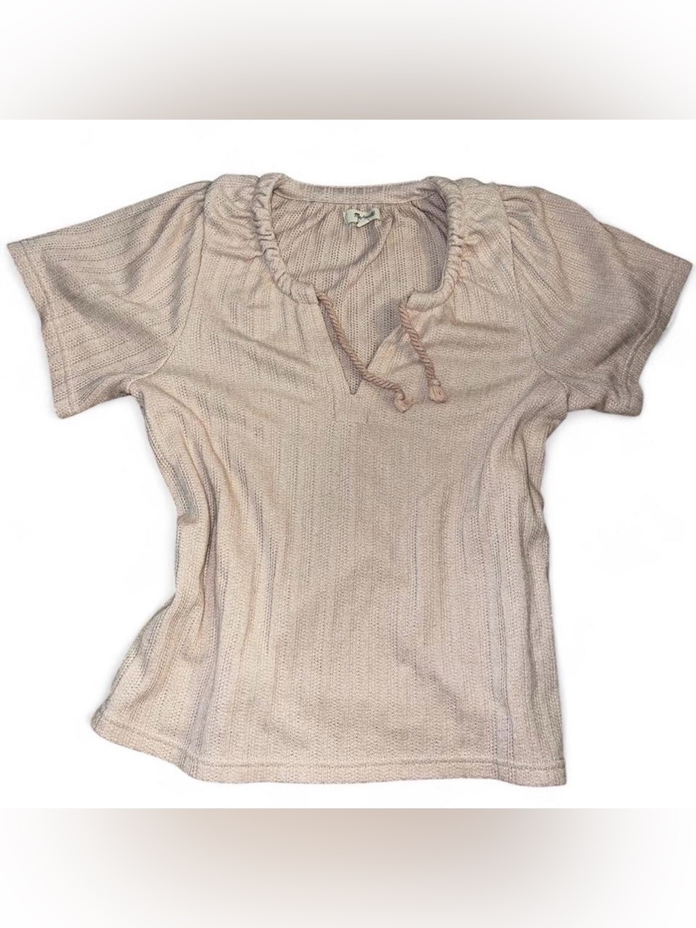 Madewell Woven Short-Sleeve Peasant Top in Light Beige/Blush